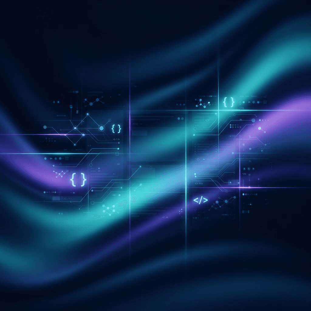 Abstract gradient with structured data nodes and scanning light beams, representing an AI agent reading machine-readable web content