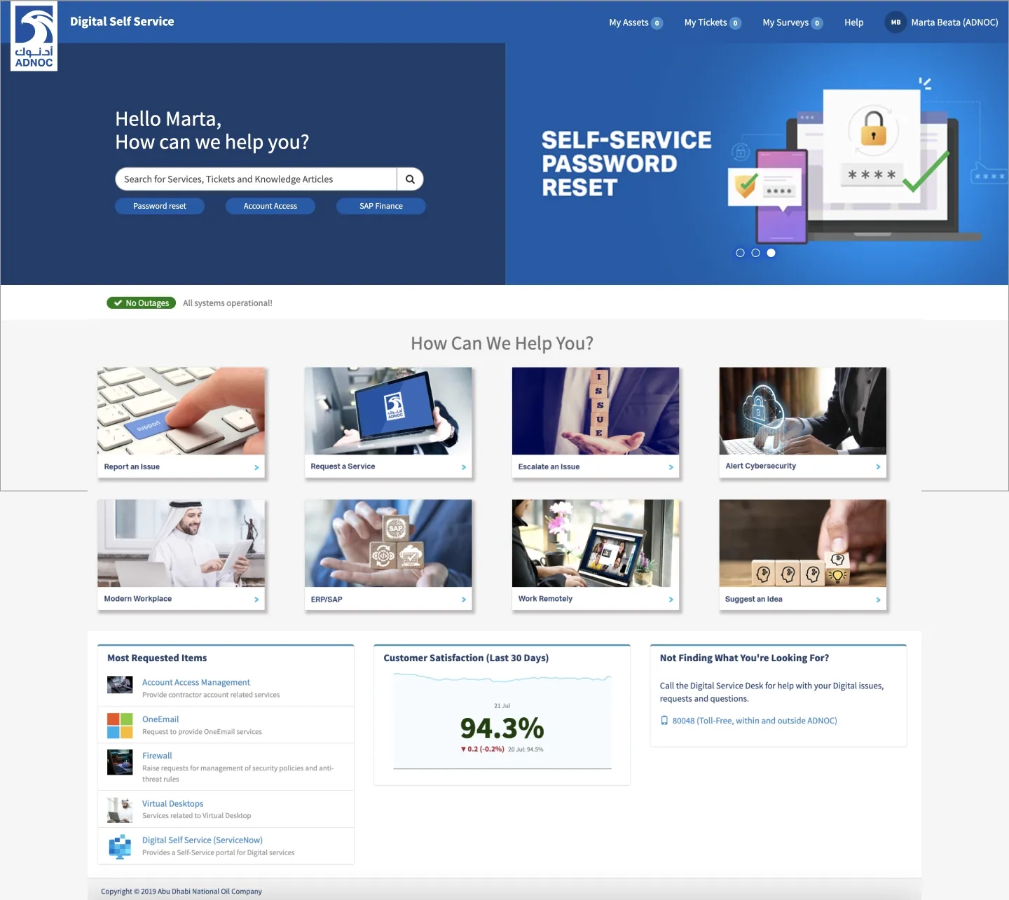ADNOC Support Hub (ServiceNow) Redesign screen 2